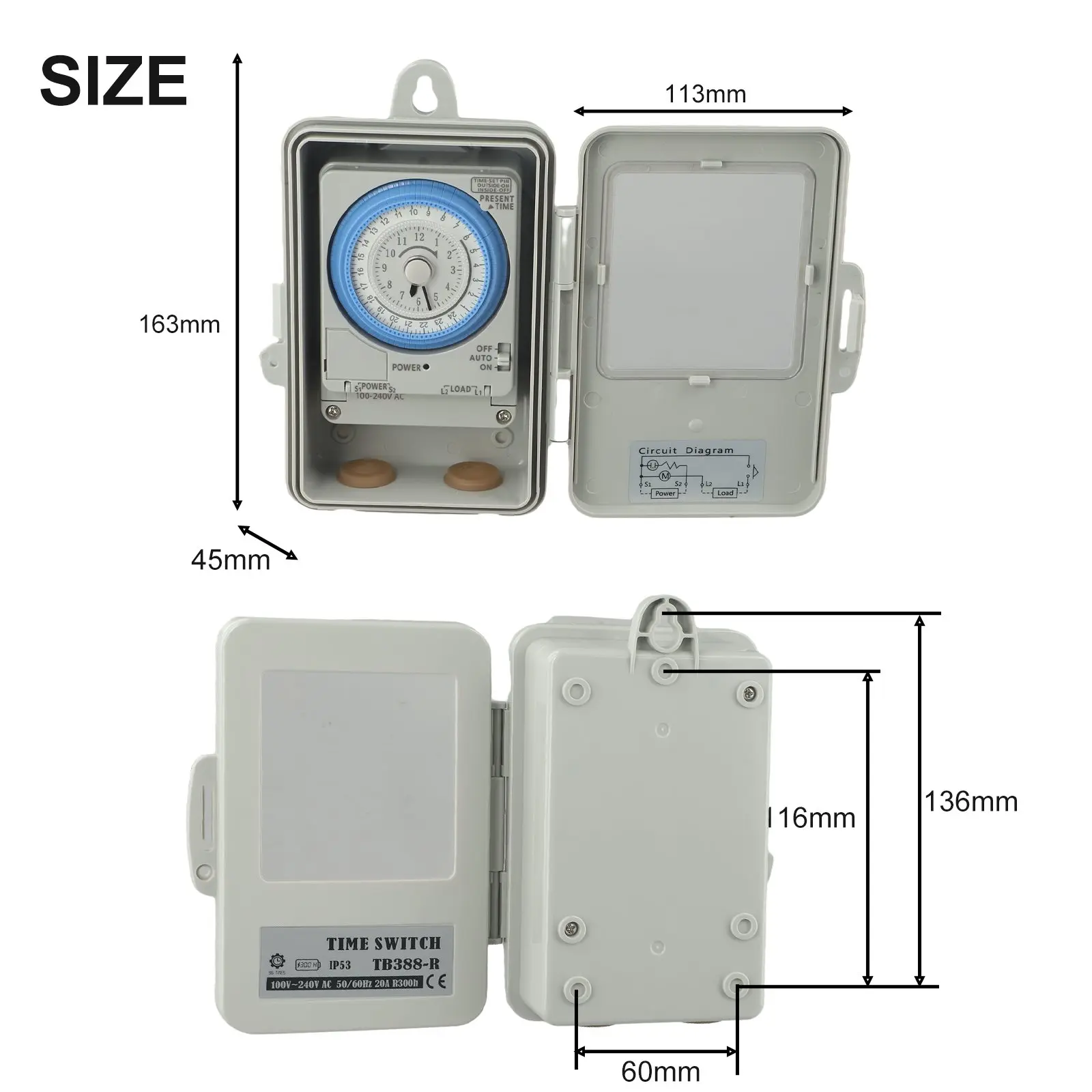 

Механический таймер, 24-часовой программируемый переменный ток 100, 250 В, 20 А для эффективного контроля мощности в различных настройках