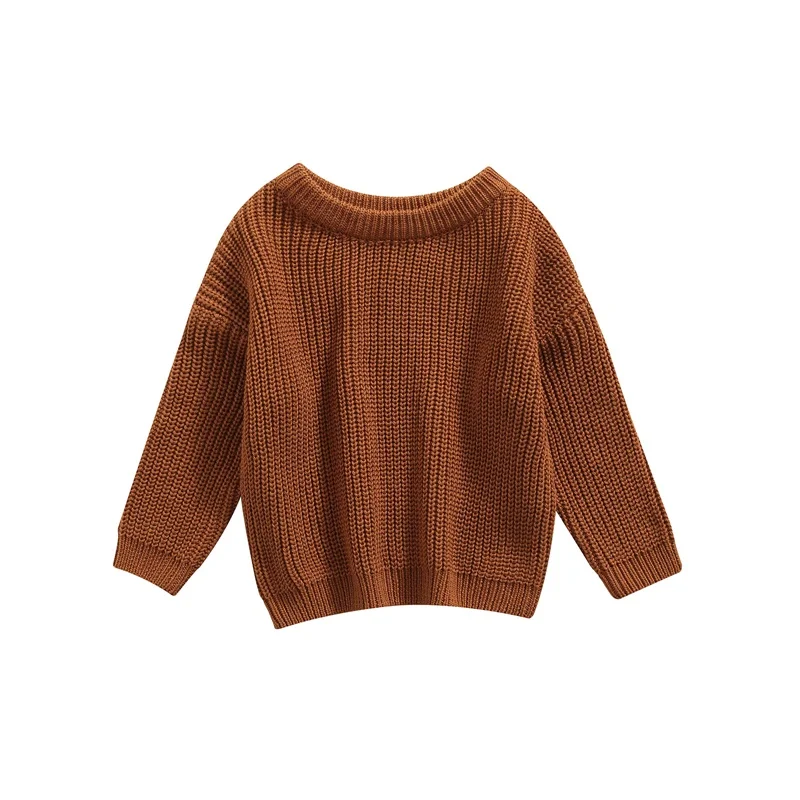 

Baby Girls Boys Autumn Winter Knit Sweater Solid Color Long Sleeve Crewneck Knitwear