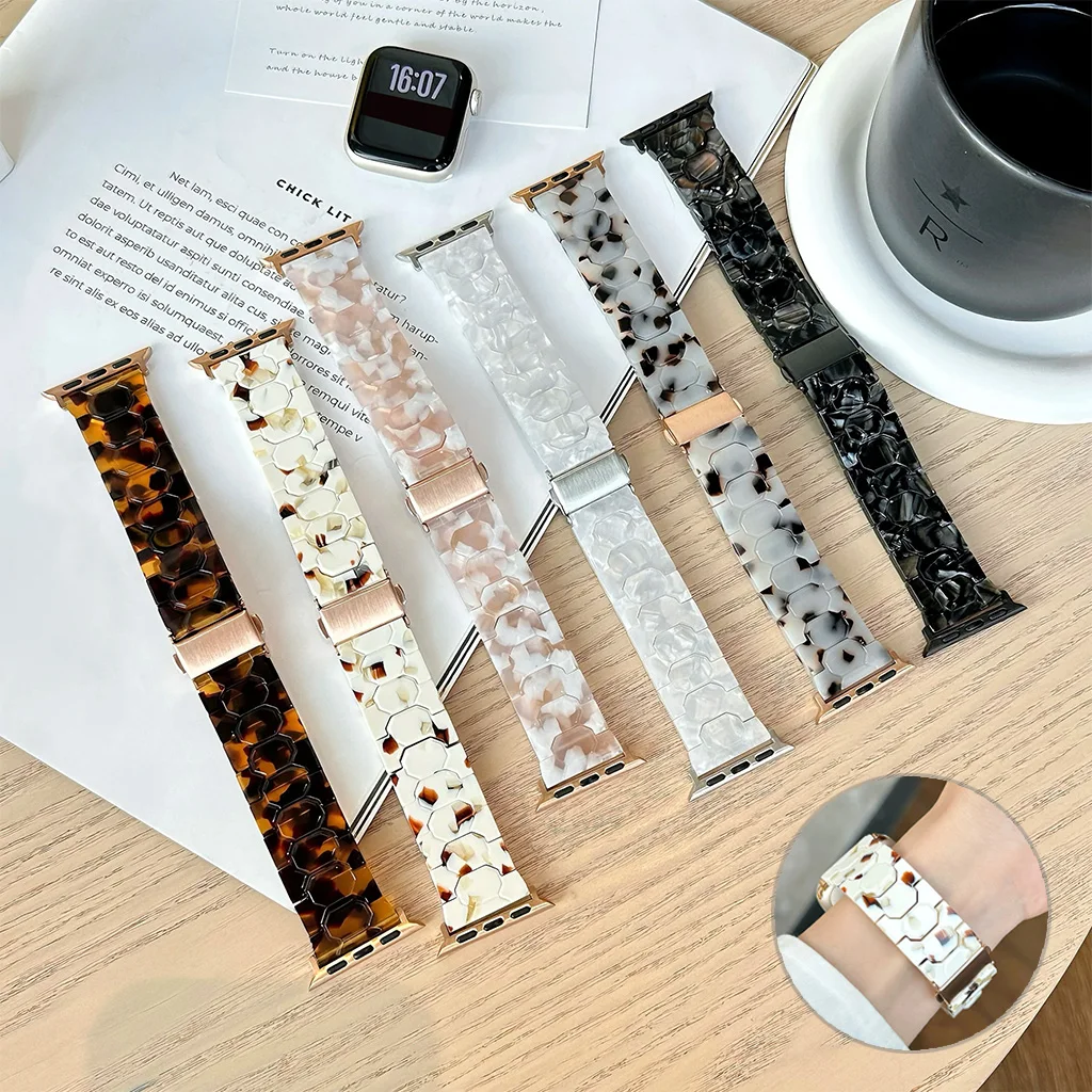 

Керамический ремешок для часов с мраморным узором, маленький ароматный стиль, смола для Apple Watch Iwatch10, модный роскошный ремешок высокого класса