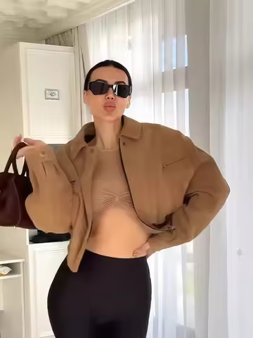 Women Retro Fashion Suede Short Jacket Casual Solid Lapel Zipper Long Sleeve Coats 2025 Autumn Versatile Classic Street Outwears