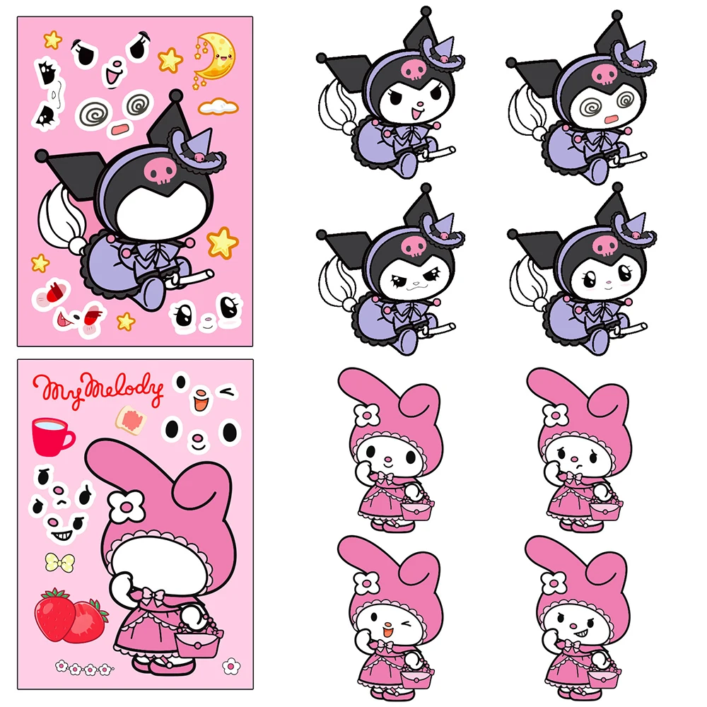 6/12sheets Cute Cartoon Sanrio Anime Puzzle Stickers Make A Face DIY Children Funny Game Assemble Jigsaw Educational Toys Decals