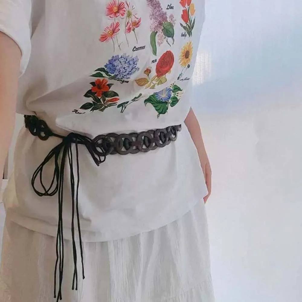 

Пояс из кокосовой скорлупы с бусинами, регулируемый, для декора джинсов, ручной работы, длинный, в этническом стиле, плетеный