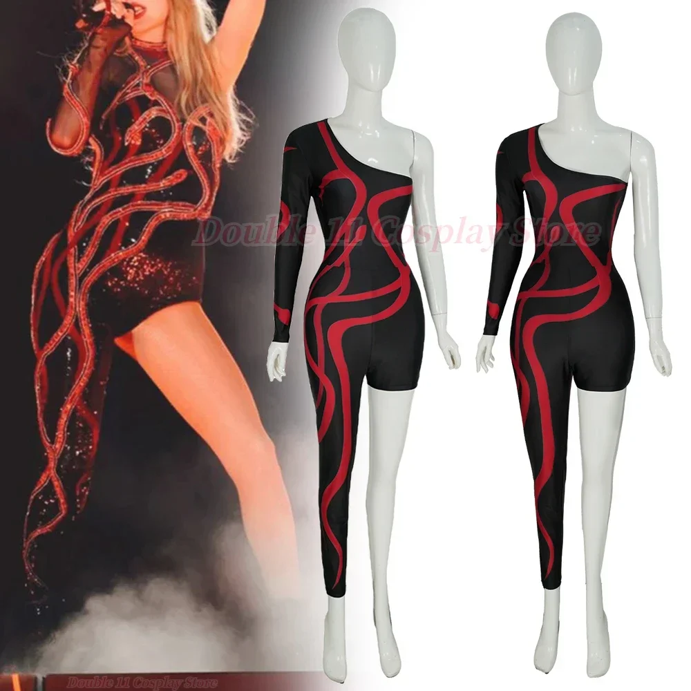 

Taylor Eras Tour Cosplay Costume Women Bodysuit Black One Shoulder Sexy Jumpsuit Uniform Halloween Clothes