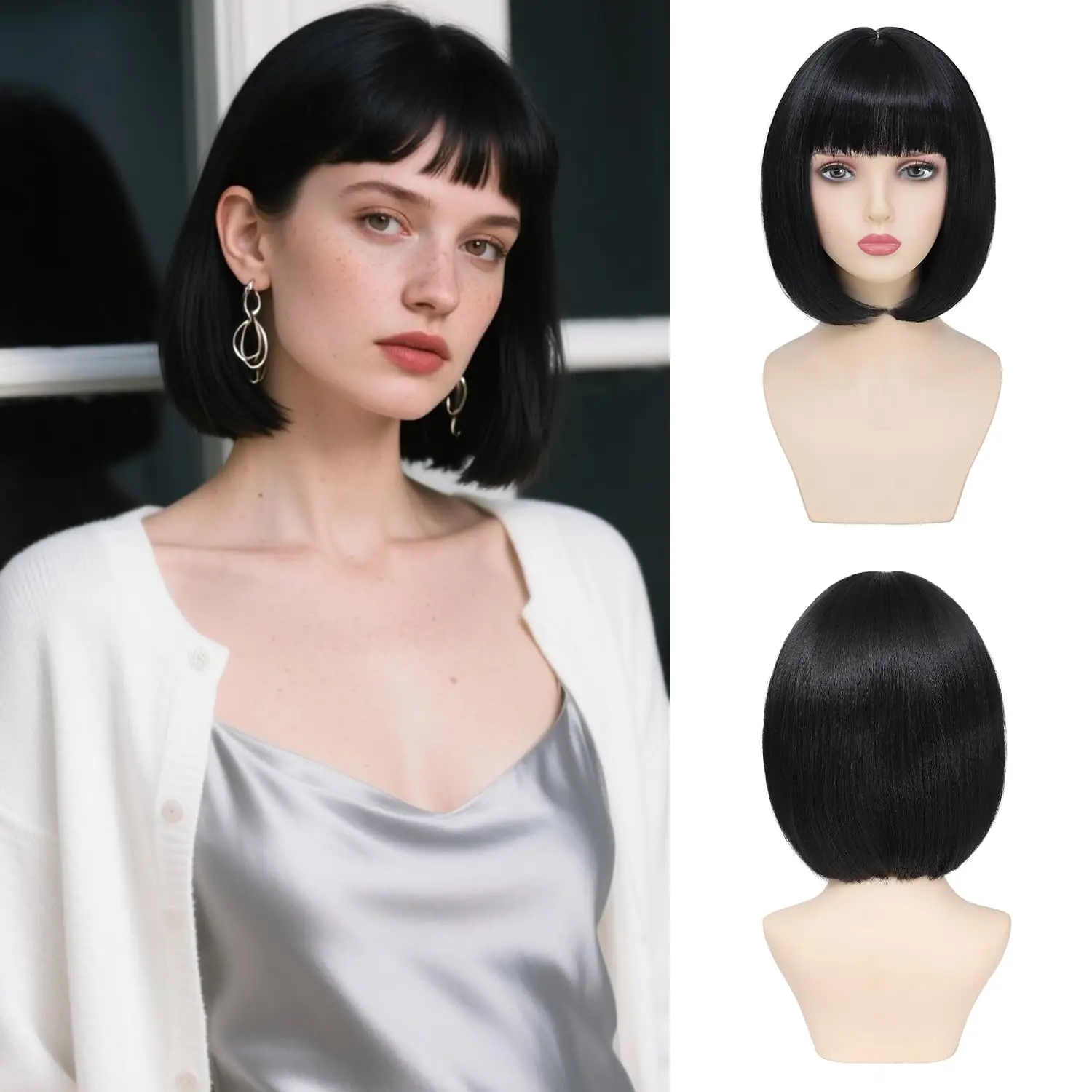 Synthetische Perücke im rosa Bob-Stil für Halloween, Cosplay-Perücke für die tägliche Party, hitzebeständige Haaraccessoire-Perücke – Detail 10