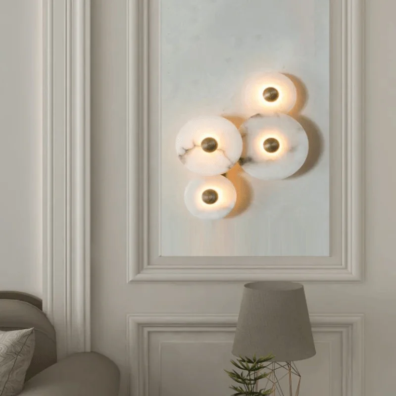 2026 2026 Natural Marble Wall Lamp Round Shape Gold Metal Free Collocation Lighting For Living Room Background Sconce
