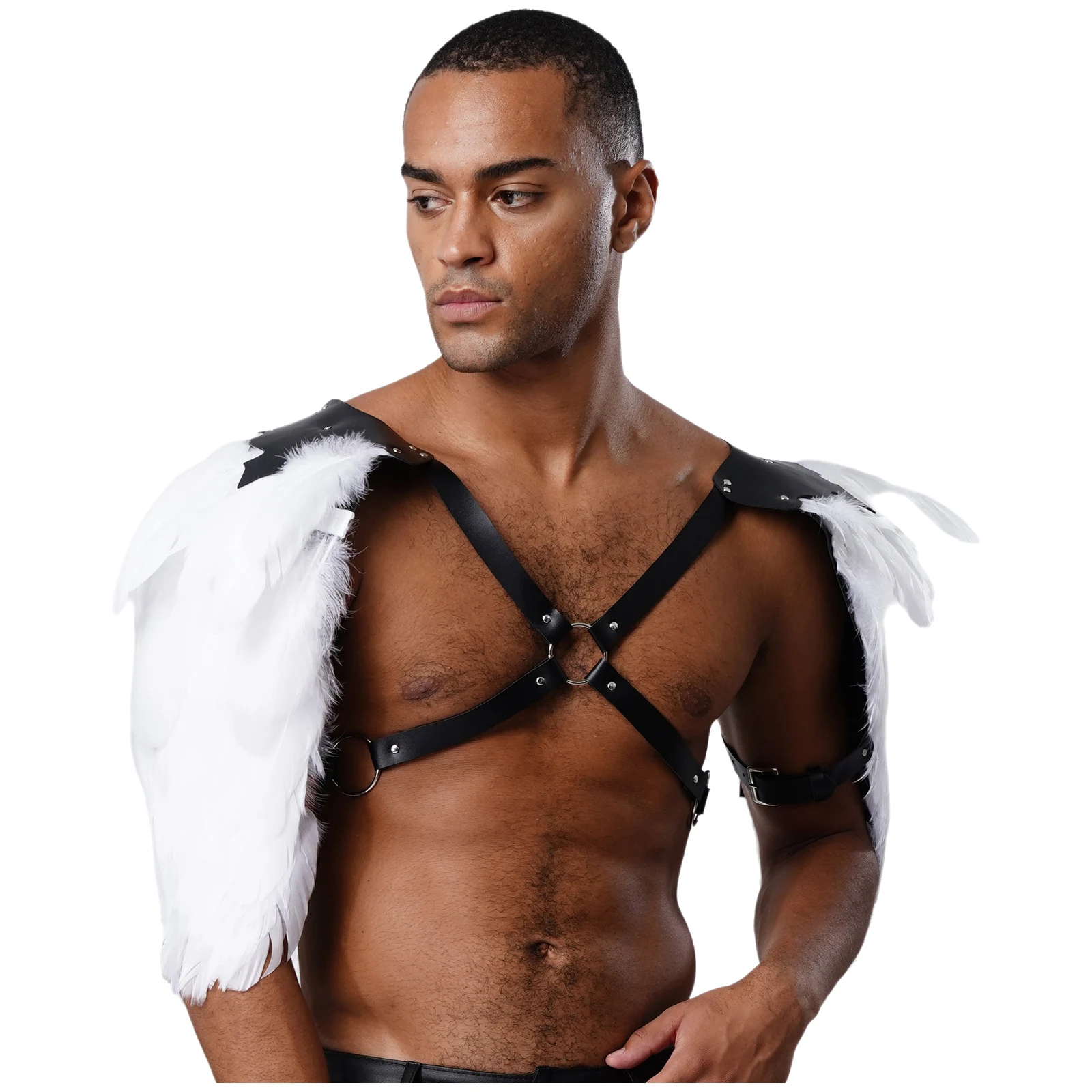 Sangles d'armure d'épaule gothiques Punk pour hommes, Rivets, joint torique lié, harnais de poitrine en cuir PU, haussements d'épaules, accessoire de Cosplay d'halloween