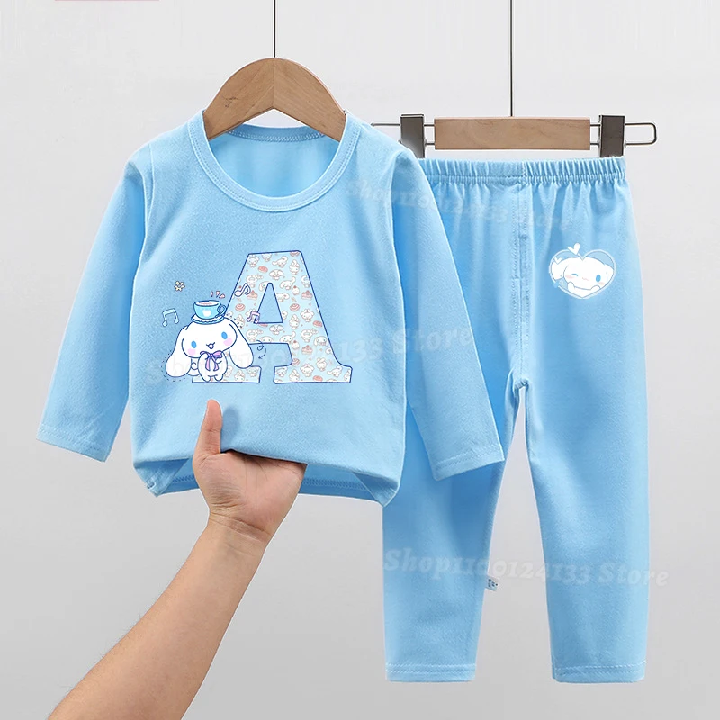 

Cute Cinnamoroll Girl Pajamas Set Long Sleeved Sanrio Letters A-Z Anime Print Nightwear Kids Kawaii Sleepwear Tops Pants Clothes