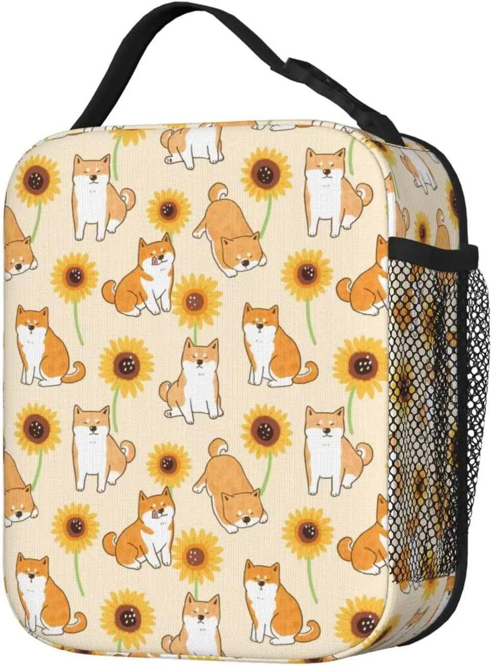 Delerain Sunflower Cartoon Dog Lunch Box, Insulated Lunch Bags for Kids Women Men Lunchbox Meal Tote Bag with Shoulder Strap