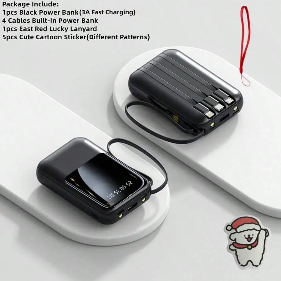 

Compact Mini Power Bank owns 10000mAh large capacity and integrated 4-in-1 charging cord. 15W fast charging ensures efficient power supplement, ideal portable charging companion for daily travel and office use.