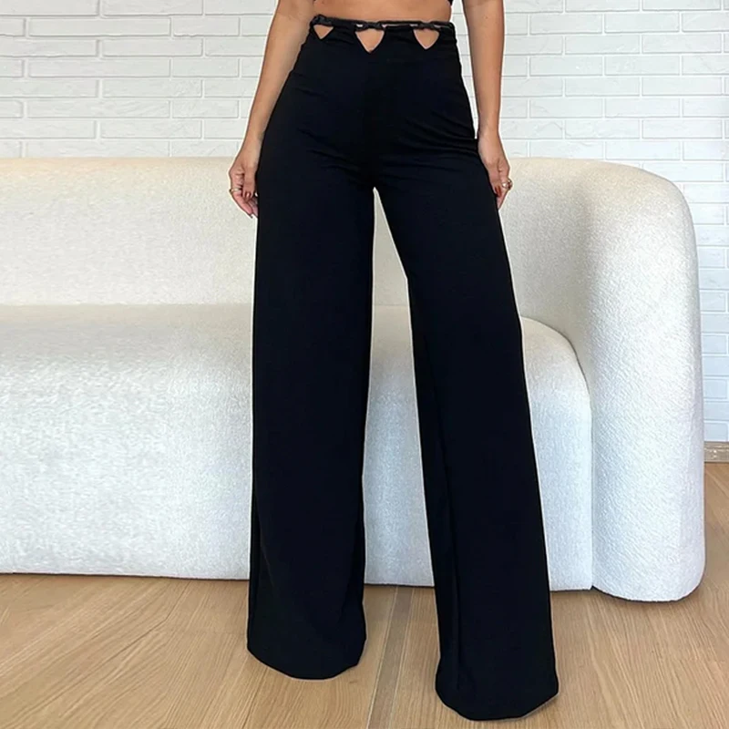 Waytobele Women Two Piece Set Summer Fashion Sexy Halter Neck Tie Up Suspender Lace Up Backless Top Cutout Wide Legs Pants Sets