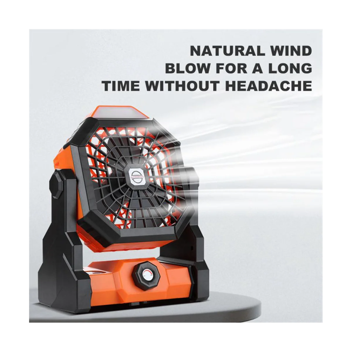 LEDライト付きポータブルキャンプファン、充電式バッテリー駆動、LEDナイトライト付き屋外テントファン、オレンジ、7800mah