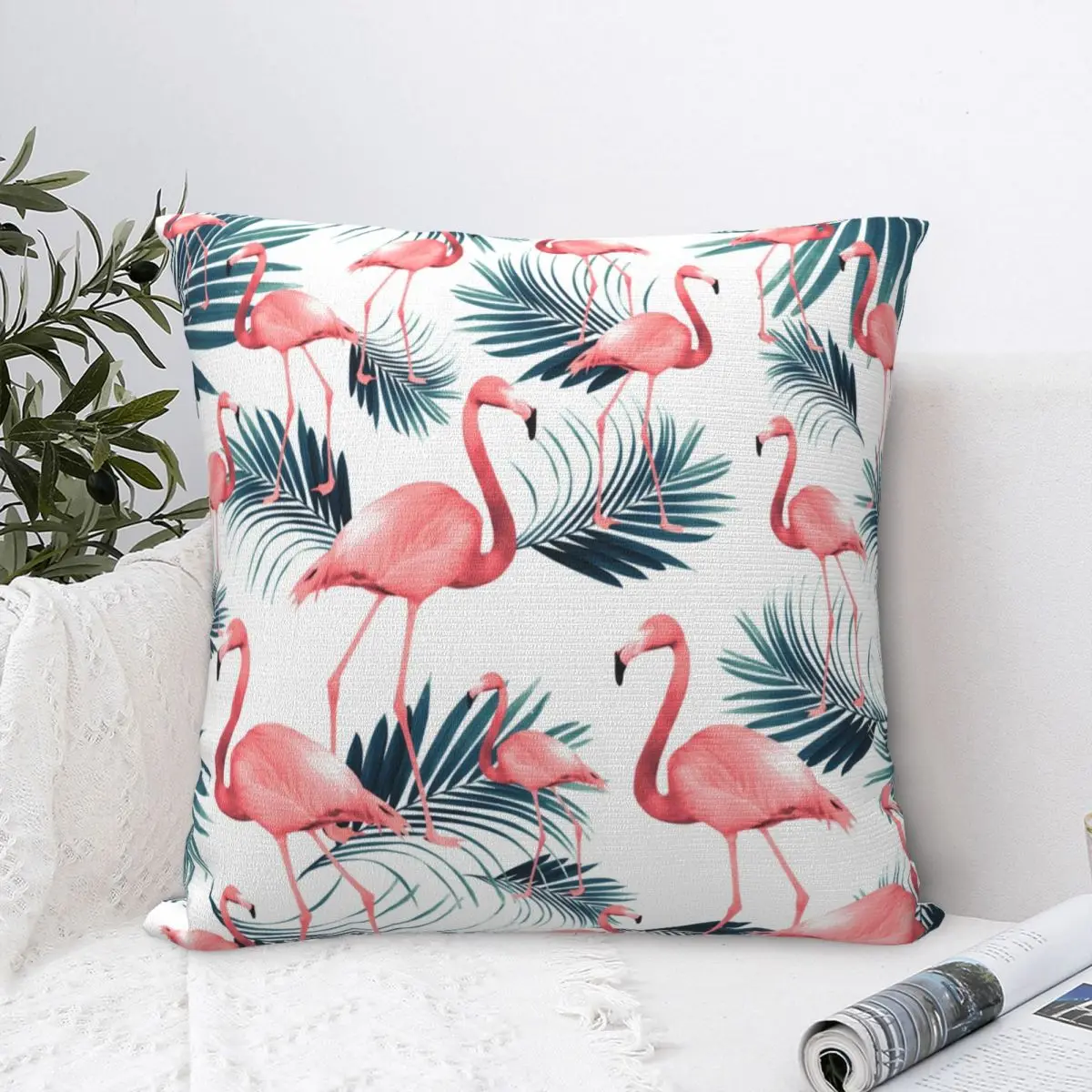 Pink Flamingo Palm Leaf Pillow Cover Tropical Animal Soft Pillow Case Cushion Cover Pillowcases For Chair Sofa Home Decoration