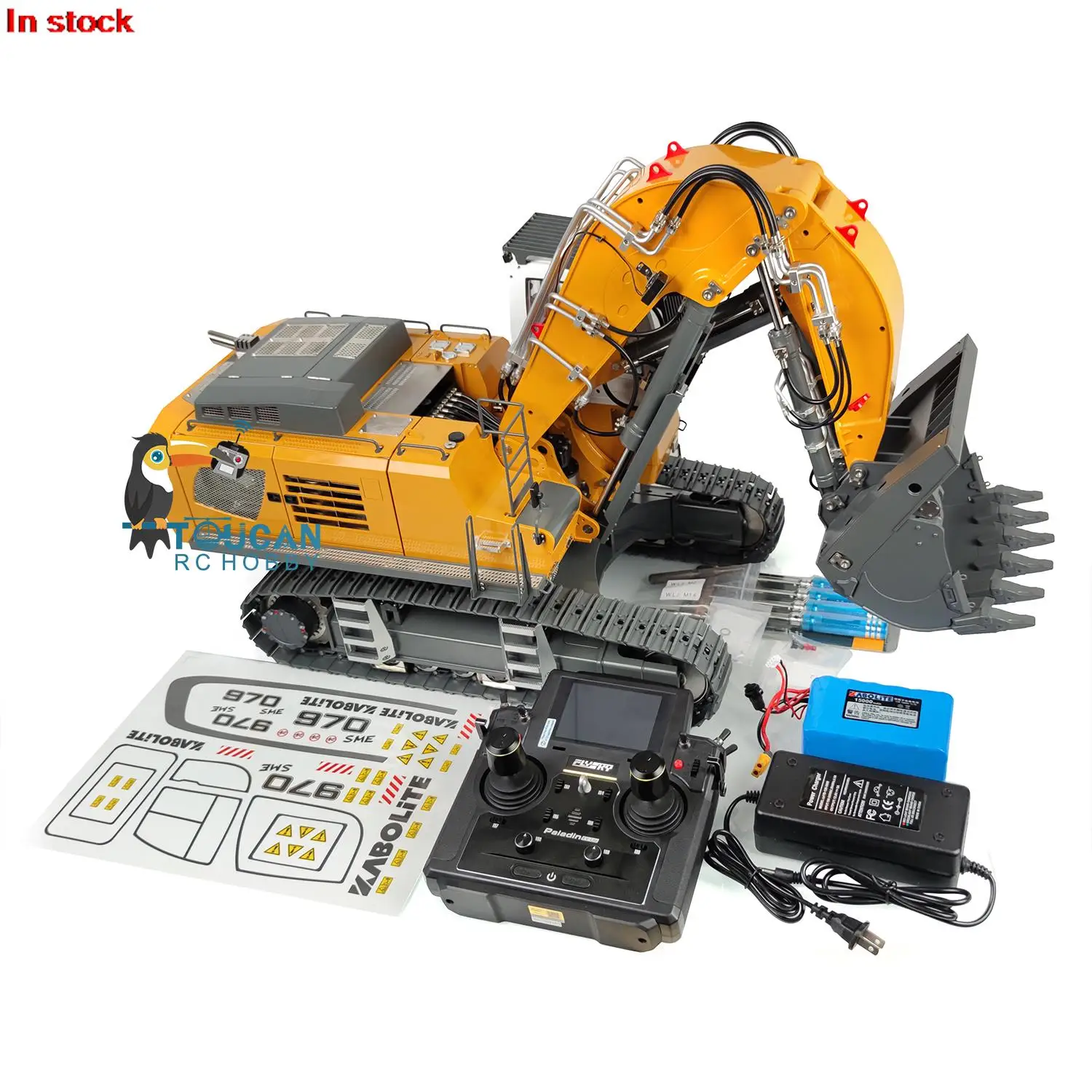 In Stock 1/14 HUINA K970 200 Kabolite Hydraulic RC Shovel Excavator Metal Track Remote Control Model RTR Truck Yellow Toys Boy