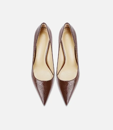 Brown snake patterned high heels for women new pointed and slim heels with French temperament high-end professional single shoes