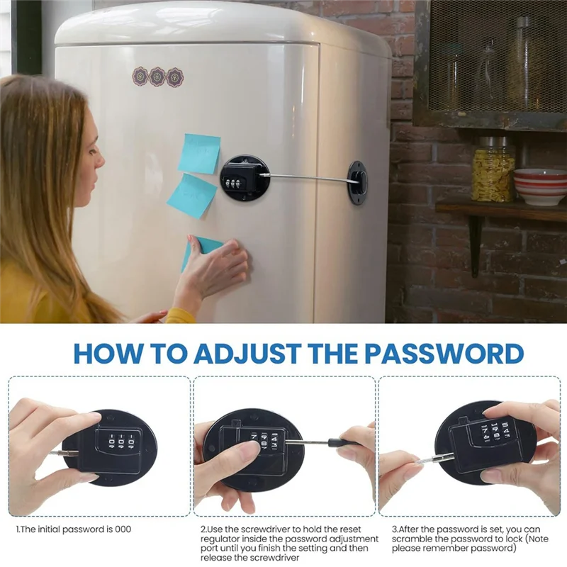 Cerraduras de gabinete con combinación de cerradura de refrigerador, cerradura de combinación de seguridad para niños con 6 destornilladores (negro), fácil de usar, 6 uds.
