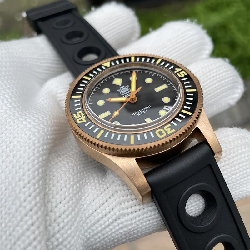 Reloj de buceo Steeldive para hombre CuSn8, reloj de pulsera mecánico automático militar de bronce 30ATM C3, espejo de zafiro luminoso NH35 militar