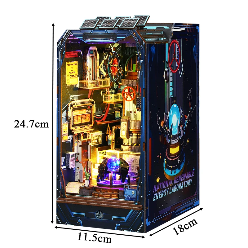 Diy livro de madeira nook prateleira inserção kit laboratório energia kits modelo em miniatura estante com luz estante para amigos presentes