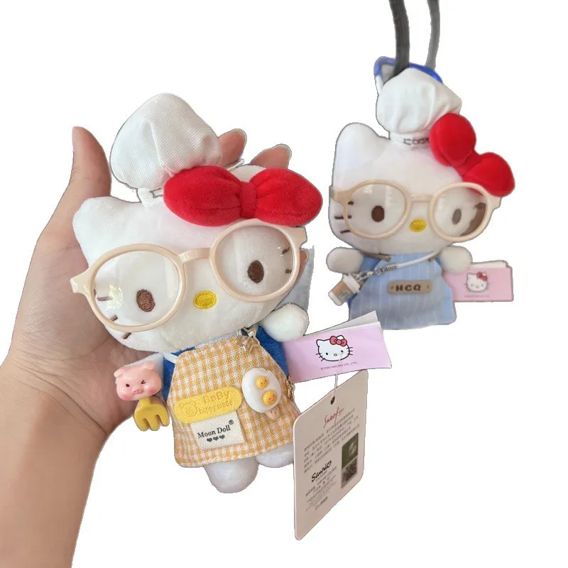 Süße Hello Kitty Kochmütze Schürze Glasse Serie Plüsch Rucksack Diy Anhänger Puppe für Mädchen Geschenk