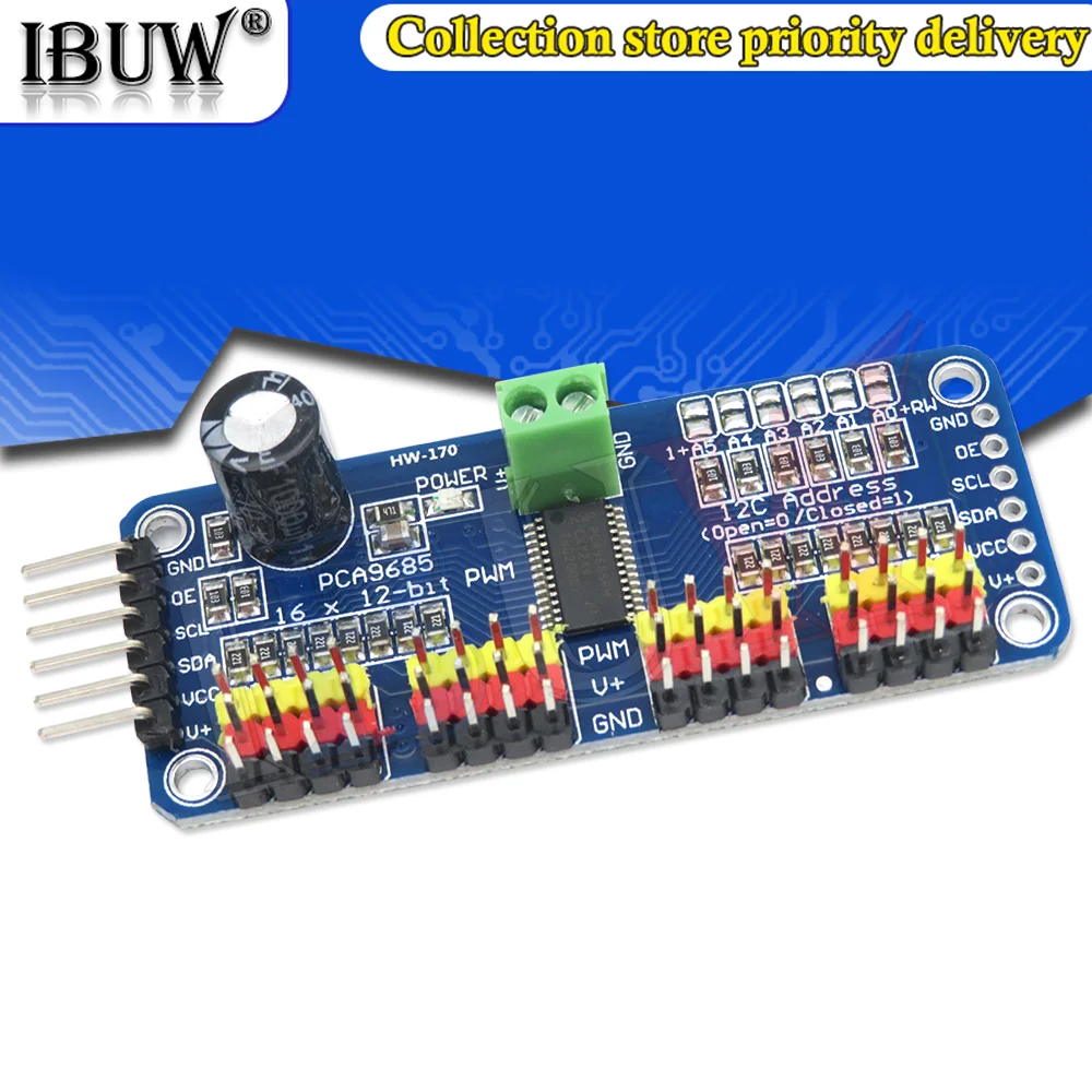 PWM/Servo Driver de 16 canais e 12 bits - Interface I2C - PCA9685 para Arduino Raspberry Pi DIY Servo Shield Module