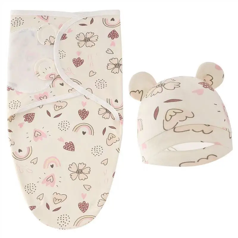 طفل بطانية طقم قبعات الكرتون المطبوعة القطن الوليد قماط قابل للتعديل الرضع النوم قماط يلتف جميع الفصول 0-6 أشهر #3