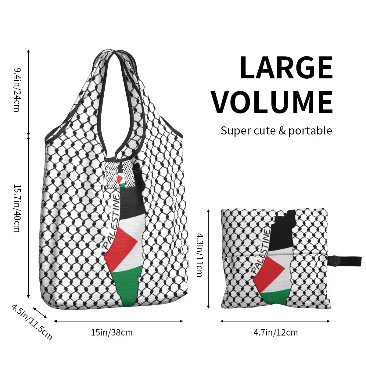 Reusable Palestine Palestinian Kufiya Hatta Shopping Bags for Groceries Foldable Grocery Bags Washable Large Tote Bags