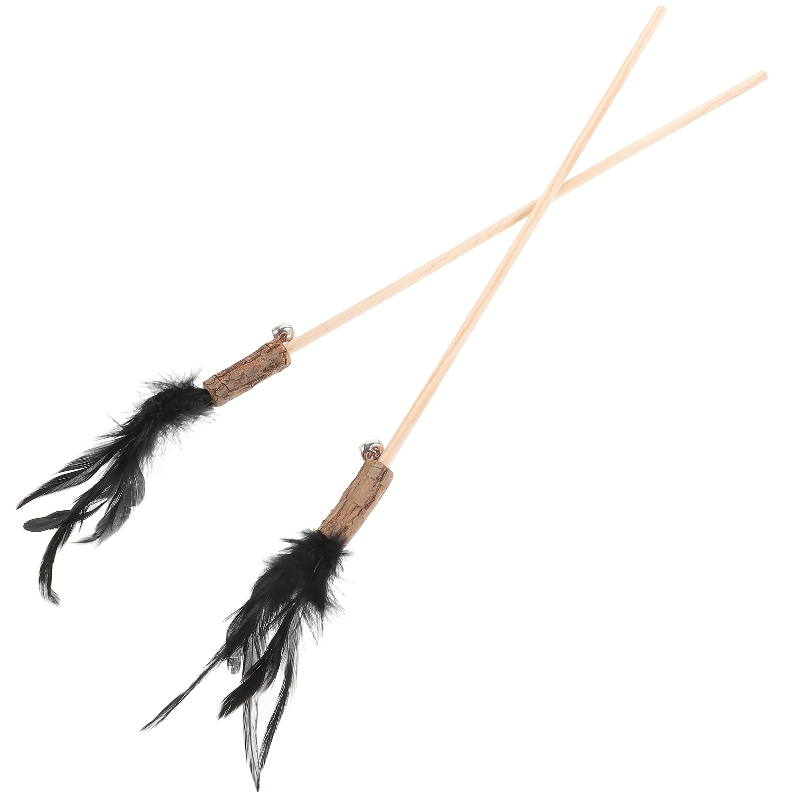 

2pcs Cat Teaser Toy Durable Wood Plume Interactive Fun Bells Lightweight Portable Kitten Wand Indoor Cats Scratch