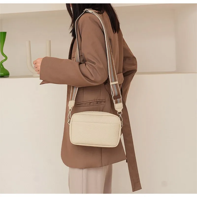 Solid Color Pu Wide Strap Crossbody Bags For Women New Leather Small High Quality Handbags Designer Shoulder Bag Luxury Simple
