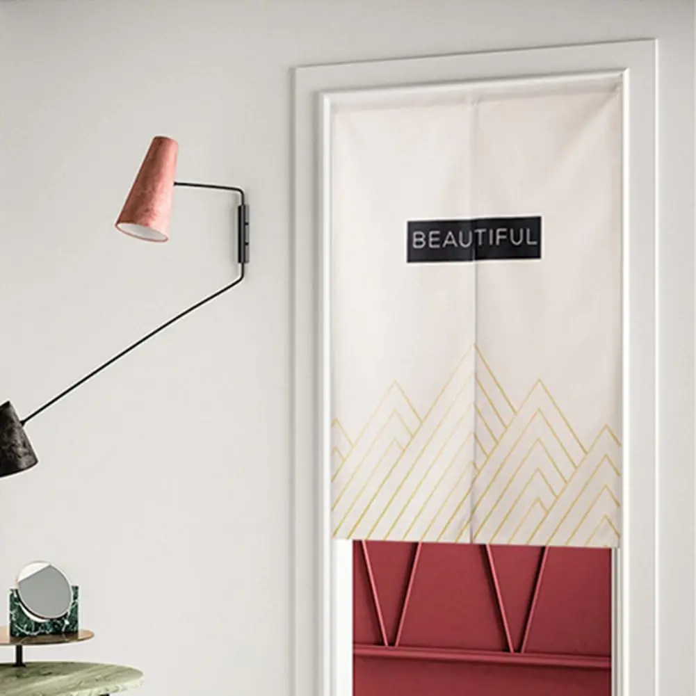 Minimalist Geometric Noren Curtain, Gold Chevron Pattern with 