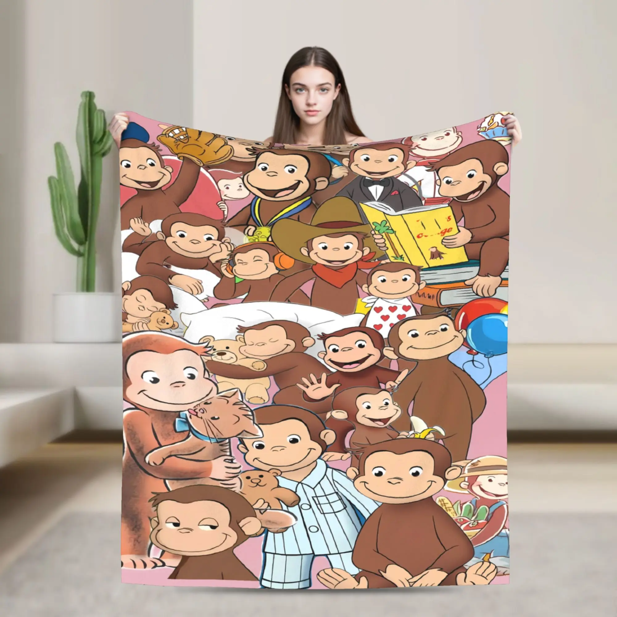 Curious George Blanket Quality Warm Soft  Throw Blanket Winter Girls Boys Couch Chair Street Trend Bedspread
