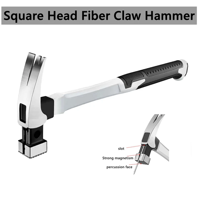Claw Hammer Carbon Steel Woodworking Hammer Multi-tool Non-slip Percussion Surface and Shockproof Square Round Head Hand Tool