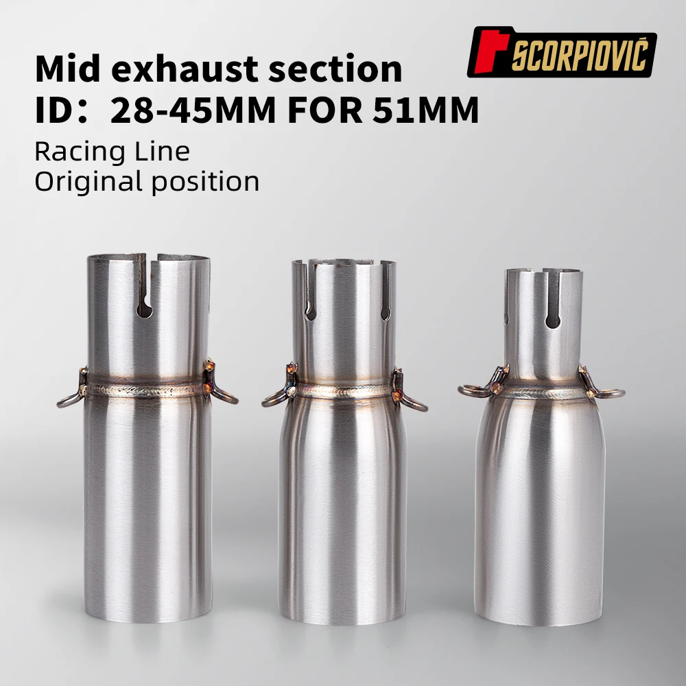 Non-destructive Installation, Motorcycle Modification Exhaust Pipe, 28-45mm, 51mm Midsection Adapter