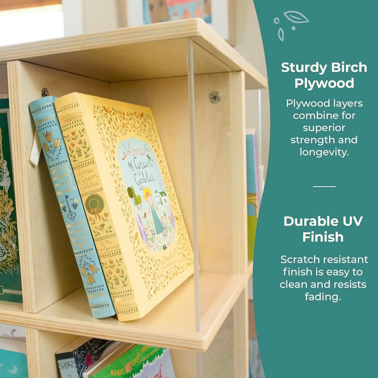 رف الكتب الدوار للأطفال من EdQ: 360 °   خزانة كتب خشبية دوارة مع مساحة تخزين أكريليك للفصل الدراسي وغرفة النوم وغرفة اللعب