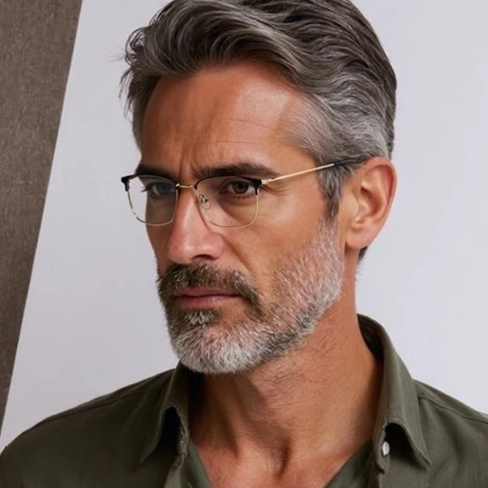 

Маленькие сверхлегкие фотохромные очки для чтения, мужские обесцвеченные бифокальные очки, мужские металлические деловые очки для пребиопии