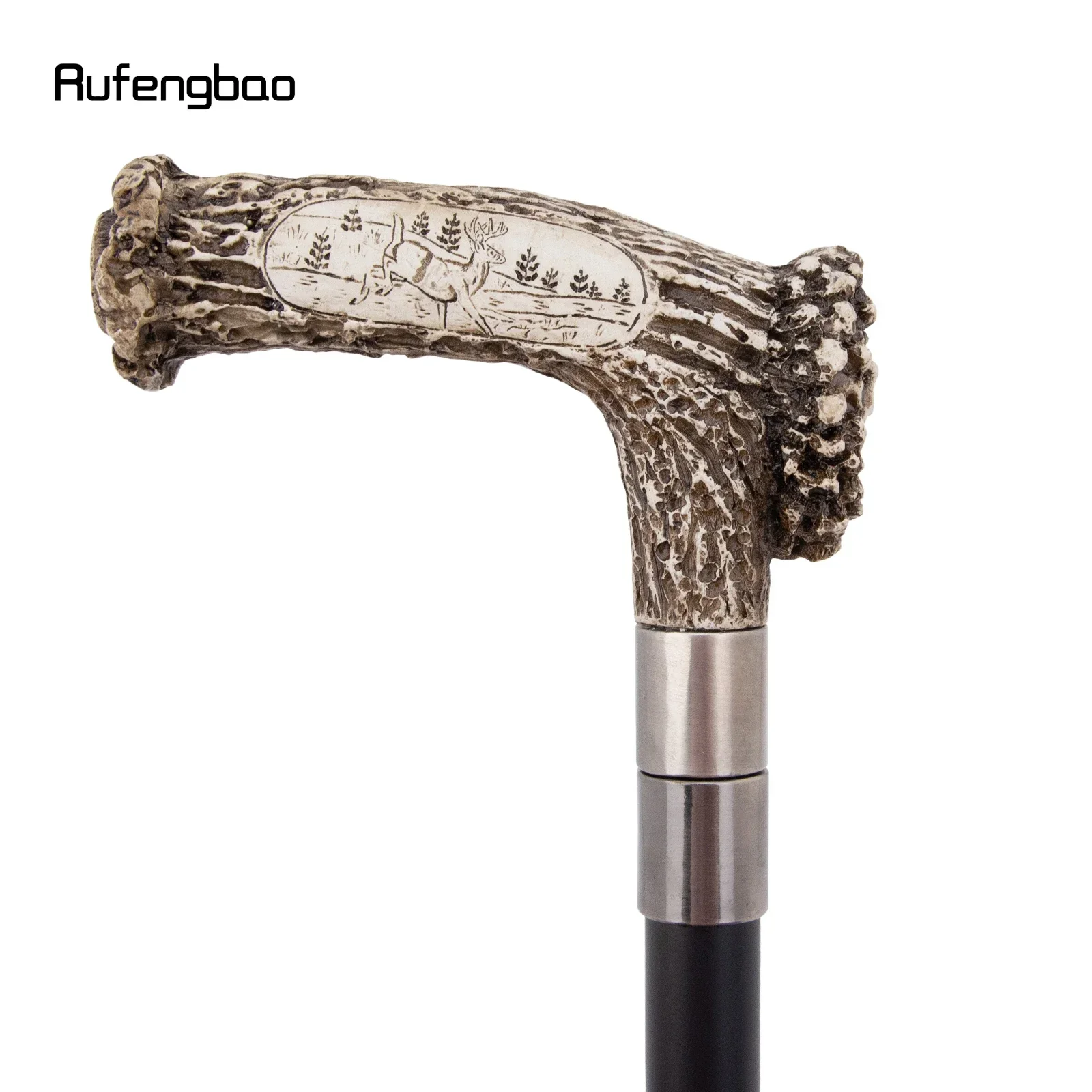 Silver Resin Deer Tree Root Head Walking Cane Fashion Decorative Steel Stick Gentleman Elegant Cosplay Cane Knob Crosier 94cm