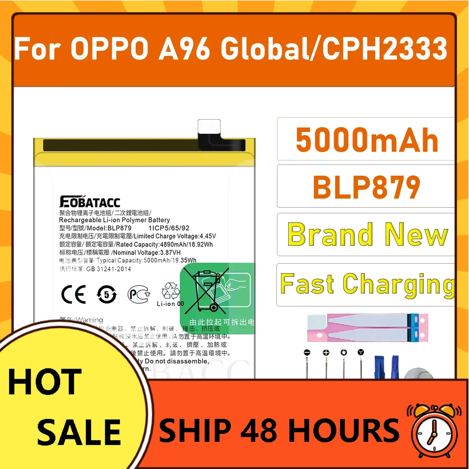 2025 Years BLP879 High Quality Replacement Battery For OPPO A96 Phone Built-in Large Capacity 5000mAh Lithium Latest Batteries