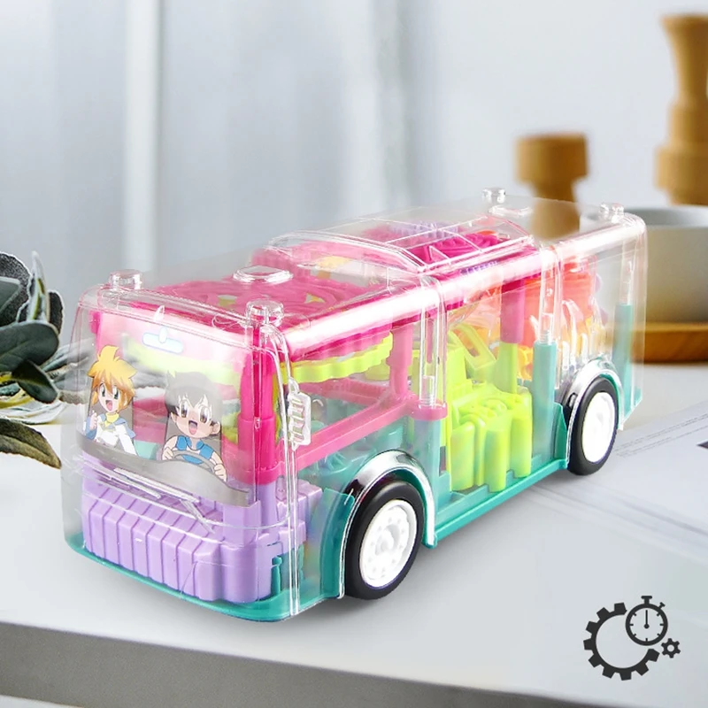 Mini Electric Transparent Concept Gear Bus Car With Music Funny Interactive Model Early Education Vehicle Gift Toys for Children