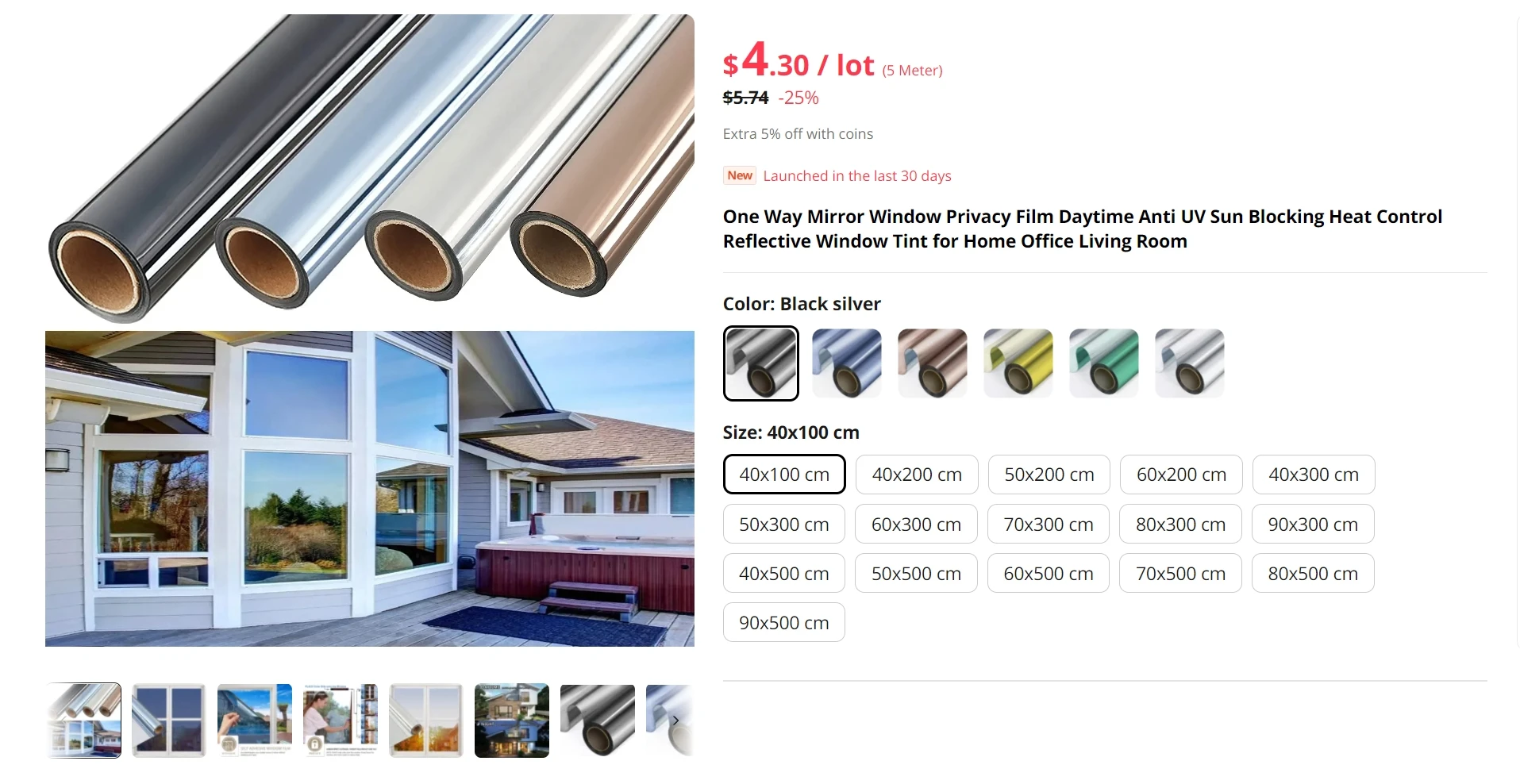 One Way Mirror Window Privacy Film Daytime Anti UV Sun Blocking Heat Control Reflective Window Tint for Home Office Living Room