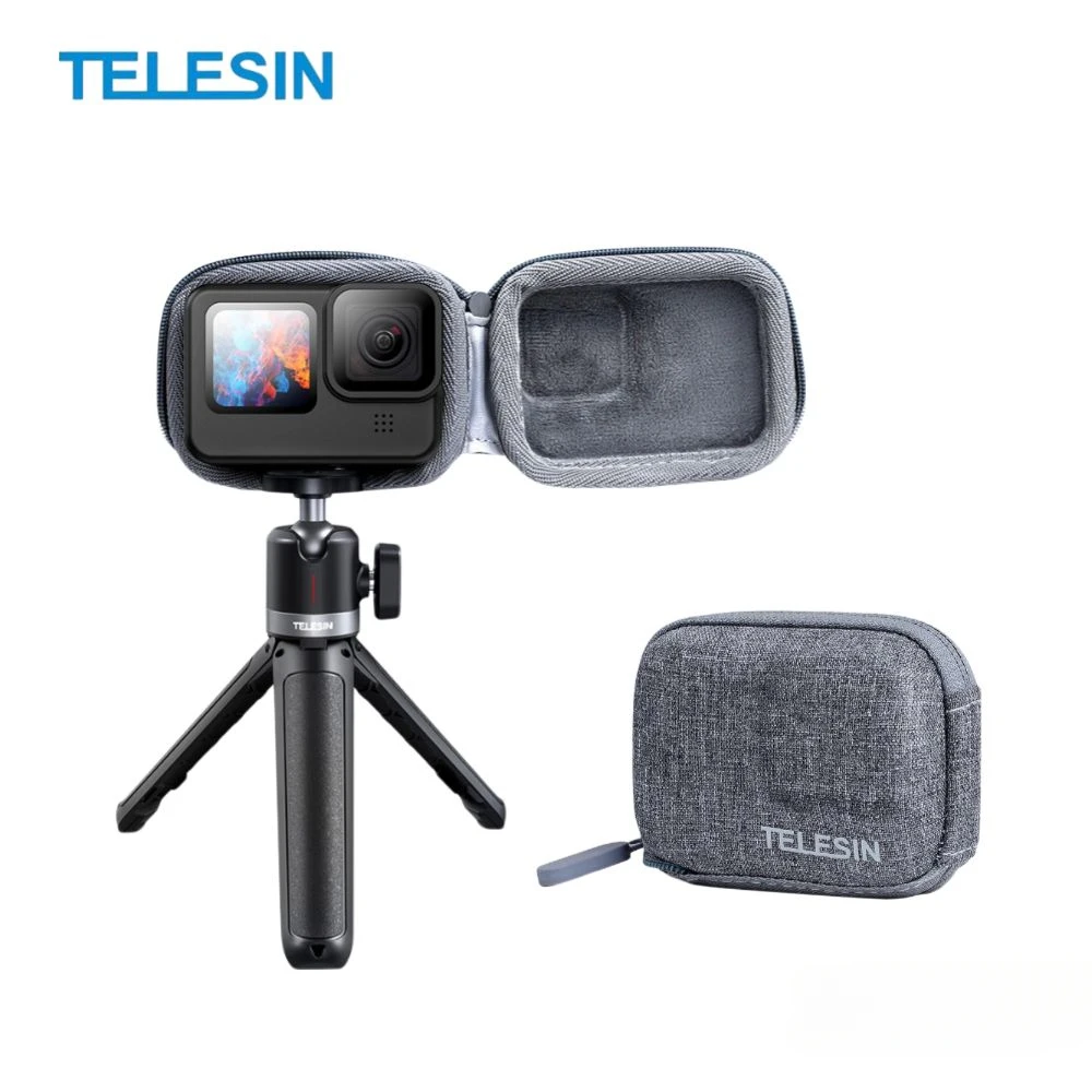 

TELESIN Half-Open Storage Protective Bag for Gopro Hero 13 12 11 10 9 8 7 6 5 Hard Protective Case for Selfie Stick Tripod