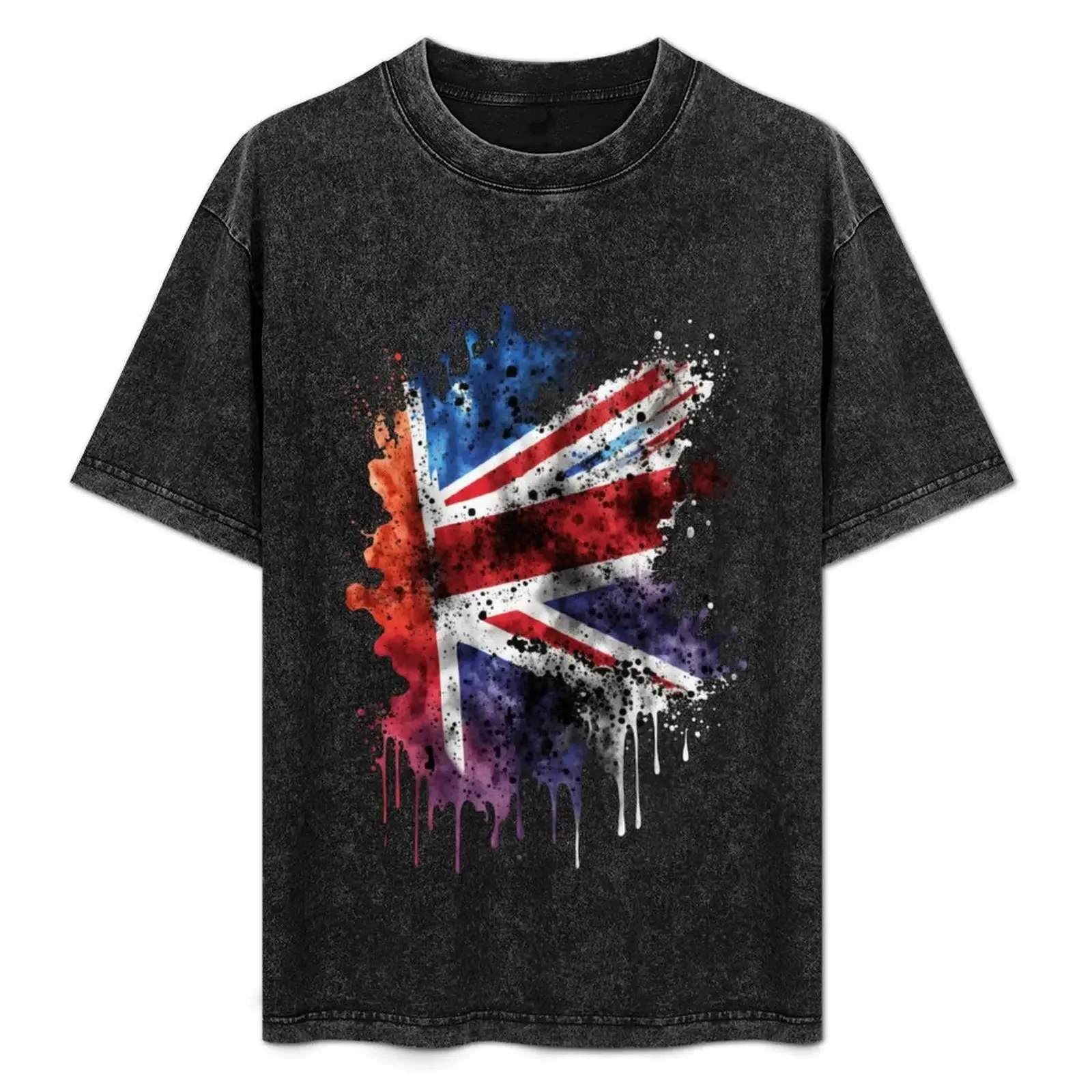 Uk flag, union jack watercolor art effect. Paint splashes artistic. T-Shirt Short sleeve tee hippie clothes men t shirt