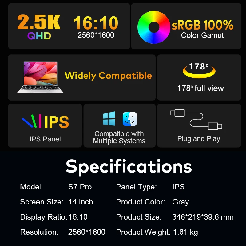 

Бестселлер: Тройной портативный монитор для ноутбука, 14 дюймов, 2.5K LCD, три экрана для расширения рабочего пространства