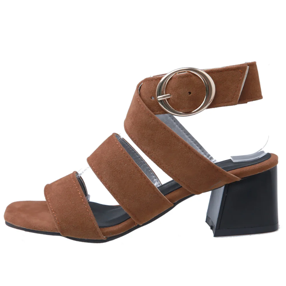 Brand New Summer Comfortable Brown Black Women Party Sandals Lady Dress Shoes Med Gladiator Heel HS93 Plus Big Size 10 43 45 47