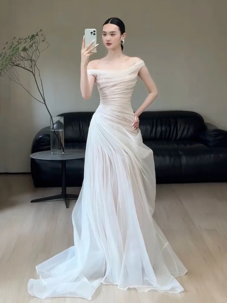 

High-End Evening Gown 2026 New One-Shoulder Wedding Toasting Dress Small Luxury Fish-Tail Engagement Ceremony Dress Skirt