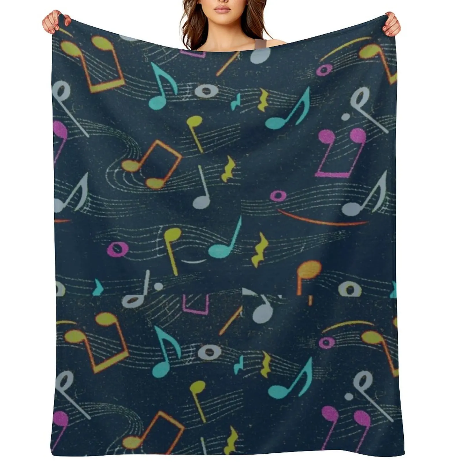 

Colorful Retro Musical Notes Pattern Throw Blanket Thermal valentine gift ideas For Baby Large Blankets