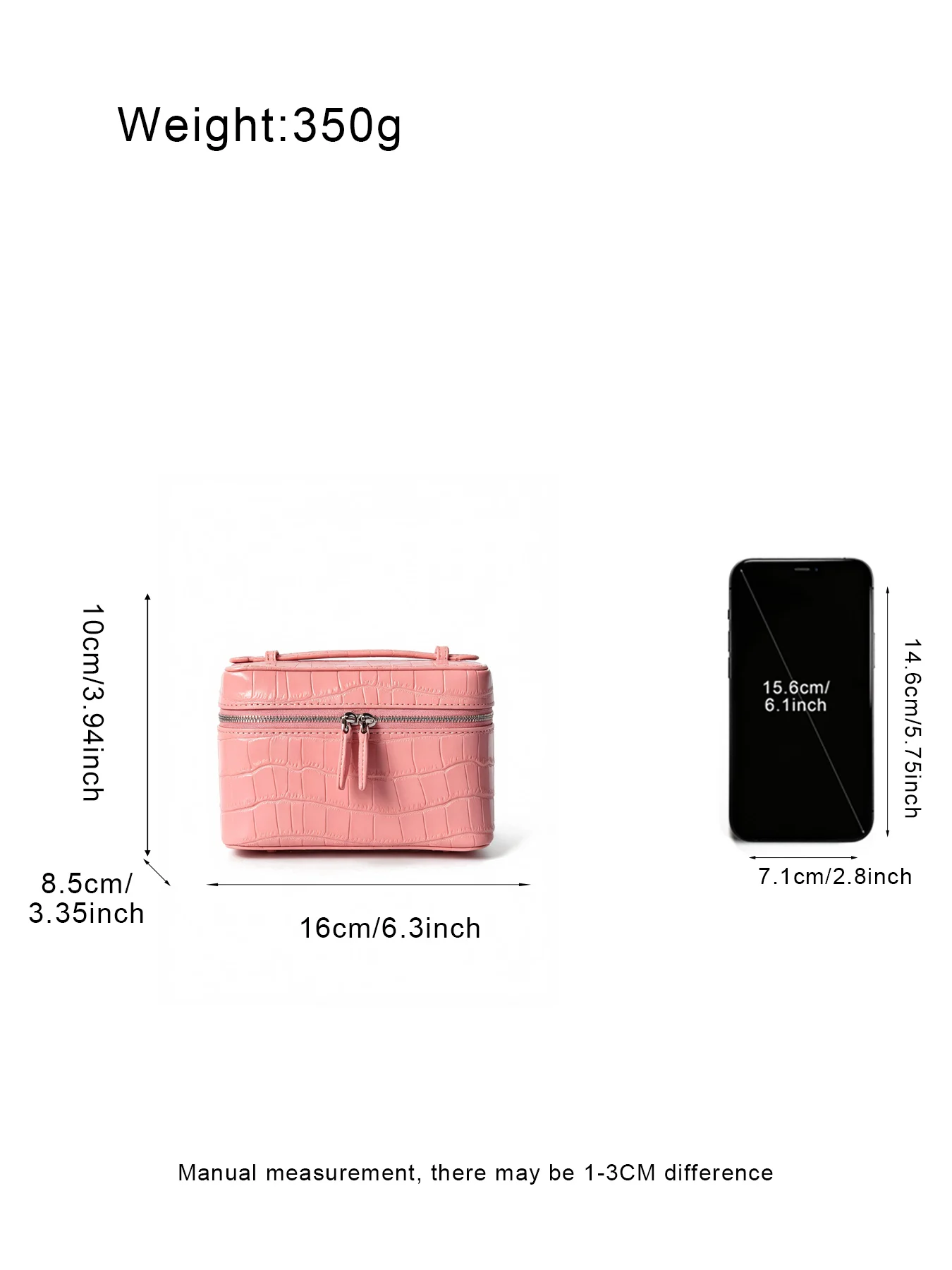 Geprägter Kosmetikbeutel aus Leder mit Krokodil-Optik, großer Stauraum, mehrere Taschen, Handtaschen-Organizer für Toilettenartikel, Reise, rosa Ausführungen. – Detail 6
