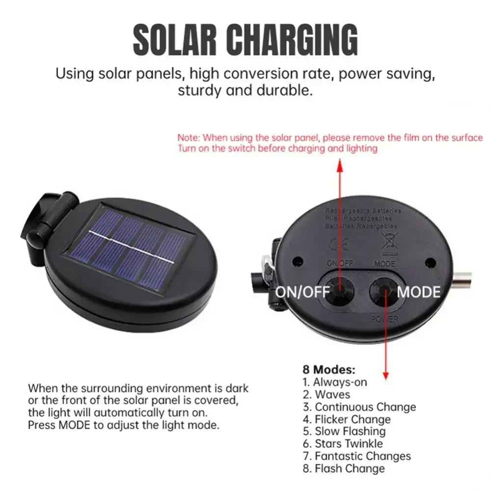 1/3 رؤساء LED أضواء الألعاب النارية تعمل بالطاقة الشمسية جارلاند في الهواء الطلق مقاوم للماء عيد الميلاد الديكور داخلي غرفة نوم حديقة ديكور الزفاف