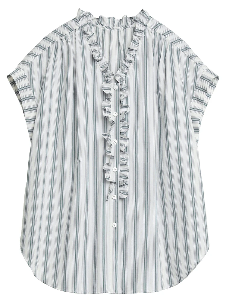 CHIC VEN-camisas holgadas informales de algodón con borde con volantes para mujer, camisa blanca de manga corta, blusas femeninas para verano 2025