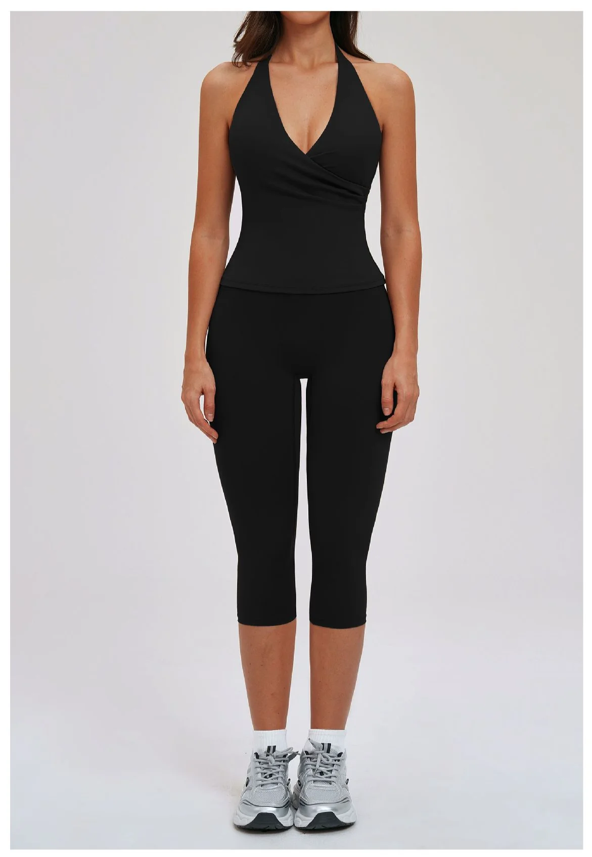 Yoga Capri Pants Suit 2 Pieces Gym Set Women Backless Tops Capri Pants Set Gym Suit Fitness Athletic Wear Sportswear Workout Set