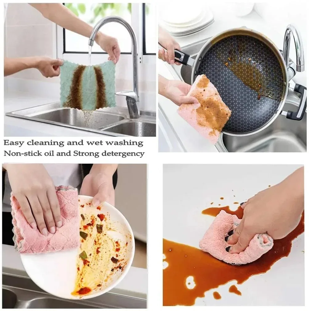 1/5/10pcs Microfiber Towel Absorbent Kitchen Cleaning Cloth Non-stick Oil Dish Towel Rags Napkins Tableware Household Cleaning