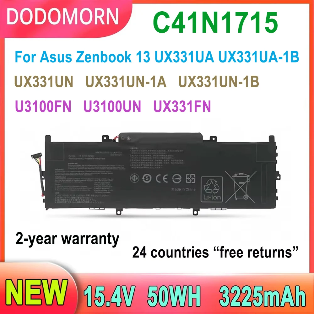 New C41N1715 Laptop Battery For Asus Zenbook 13 UX331UA UX331UN U3100FN U3100UN UX331FN 15.4V 50WH 3225mAh Full Capacity