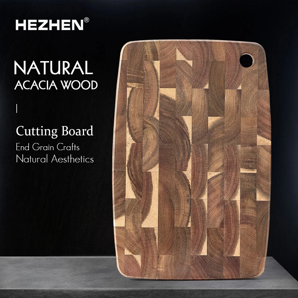 HEZHEN Cutting Board 36x24x1.9cm Darkwood Acacia Wood Splicing Kitchen Hangable Double-sided UseChopping Board